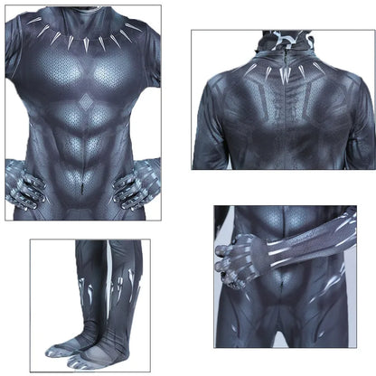 Kids Black Panther Jumpsuit with Halloween Mask Superhero Costume for Boys Girls Soft Breathable Fabric Party Dress Up Cosplay