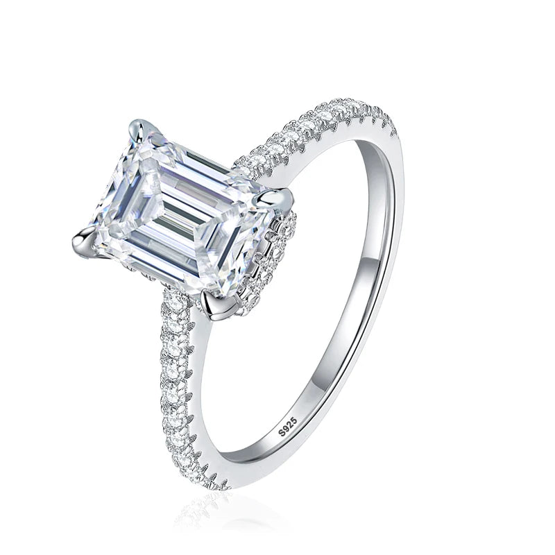 1ct 2ct 3ct Emerald Cut Moissanite Rings for Women 925 Sterling Silver Lab Diamond Wedding Engagement Ring Gemstone Band