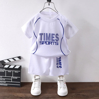 New children's set boys' summer Korean version letter printed quick drying short sleeved shorts sports set