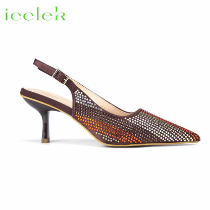 Italian Design African Women's High Heels Pointed Toe Sandals Party Wedding Party Magenta Color Shoes and Bags Set