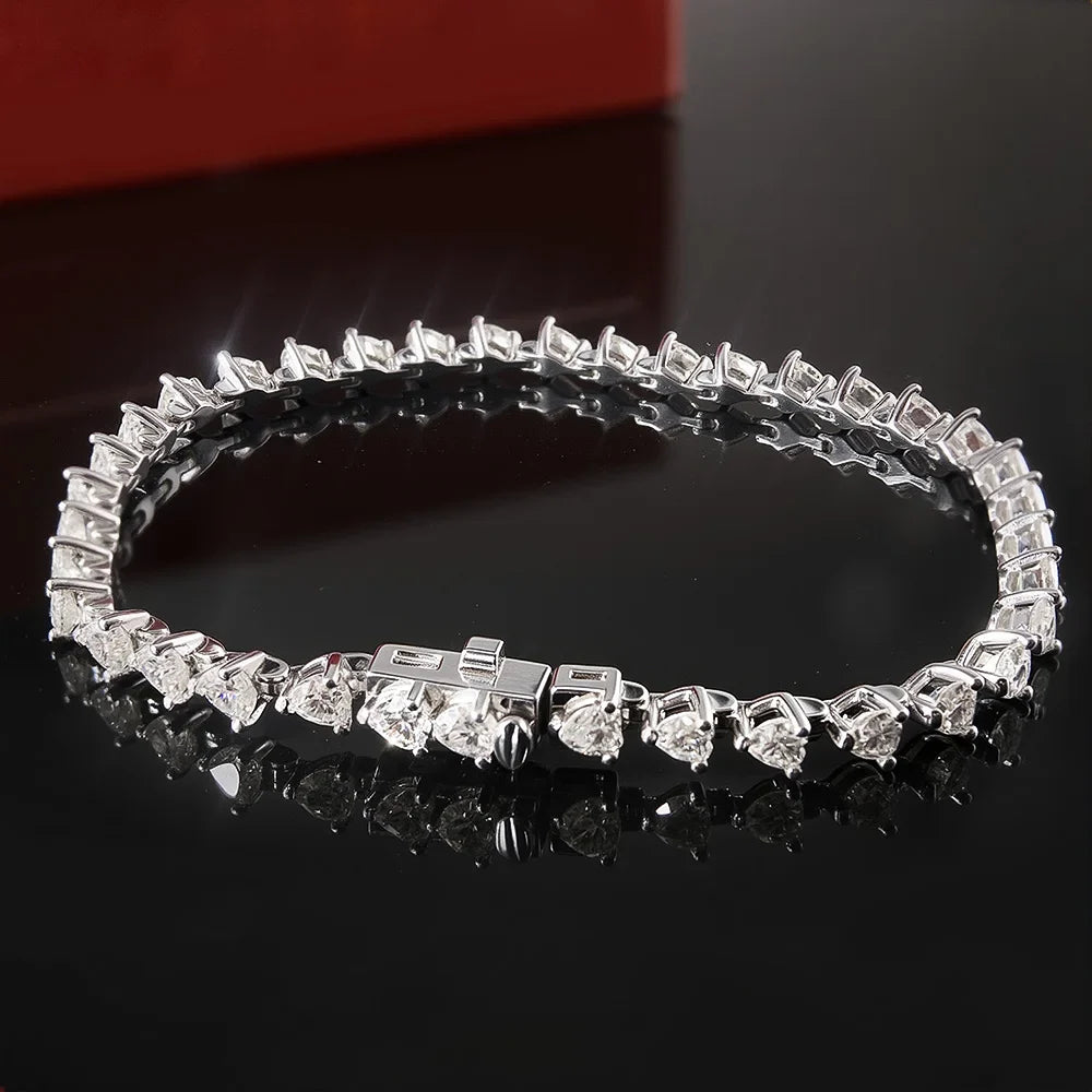 3mm Full Heart Cut Moissanite Bracelet 100% S925 Sterling Silver Plated 18K Gold for Women Party Fine Jewelry Gift