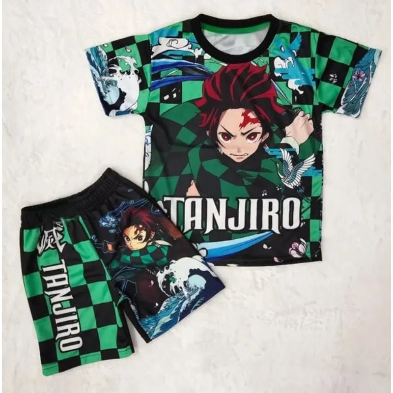 Demon Slayer Kids T-shirt Shorts Set  Anime Kimetsu Tanjiro Rengoku Zenitsu Print BoysGirls Casual Summer Outfit 2Pcs Sportswear