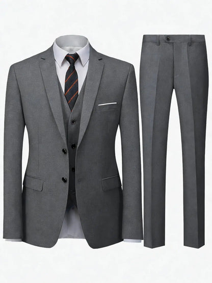 Men's Burgundy 2-Piece Suit Set (Blazer + Trousers Only, No Vest Included),Slim Fit Formal Business Wedding Party Jacket & Pants