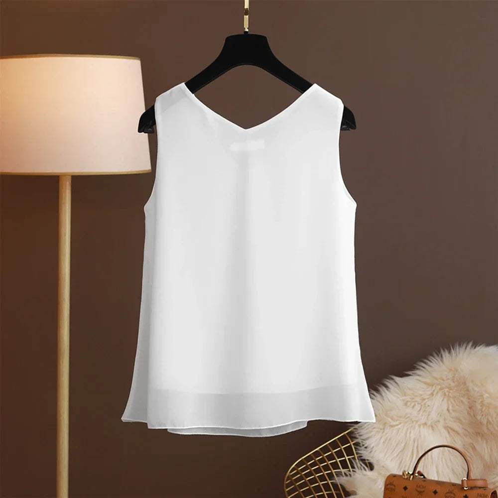 New Arrival Casual Shirt Chiffon Vest Female Summer New Sleeveless Halter T-shirt V-neck Blouse Loose Inside Cover Bellies