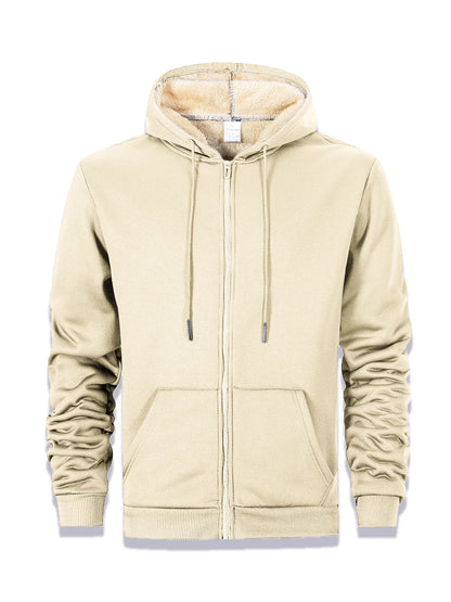 Winter Thick Fleece Zipper Hoodies Thicken Warm Jackets Long Sleeve Sweatshirts Casual Sports Fleece Black Coats Hooded Men Coat