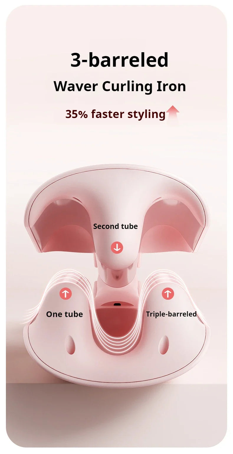 Professional 3 Barrel Hair Waver 138W 1.26 Inch Curling Iron with Temperature Control  Curling Iron Wand Hair Waver with LCD