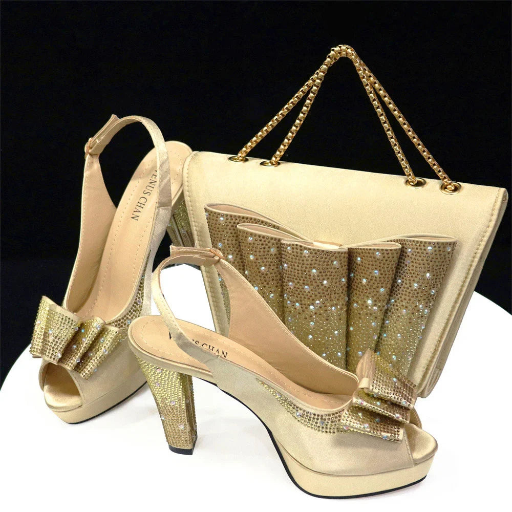 Shoes Matching Bag With Applique Mature African Ladies Super High Heels Sandals for Party Fashionable Italian Women