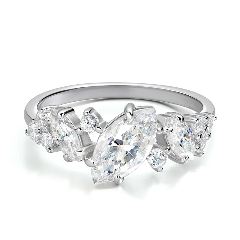 1.84cttw Marquise Cut Moissanite Wedding Ring for Women Luxury Quality Sterling Silver 925 Lab Diamond Band Certified