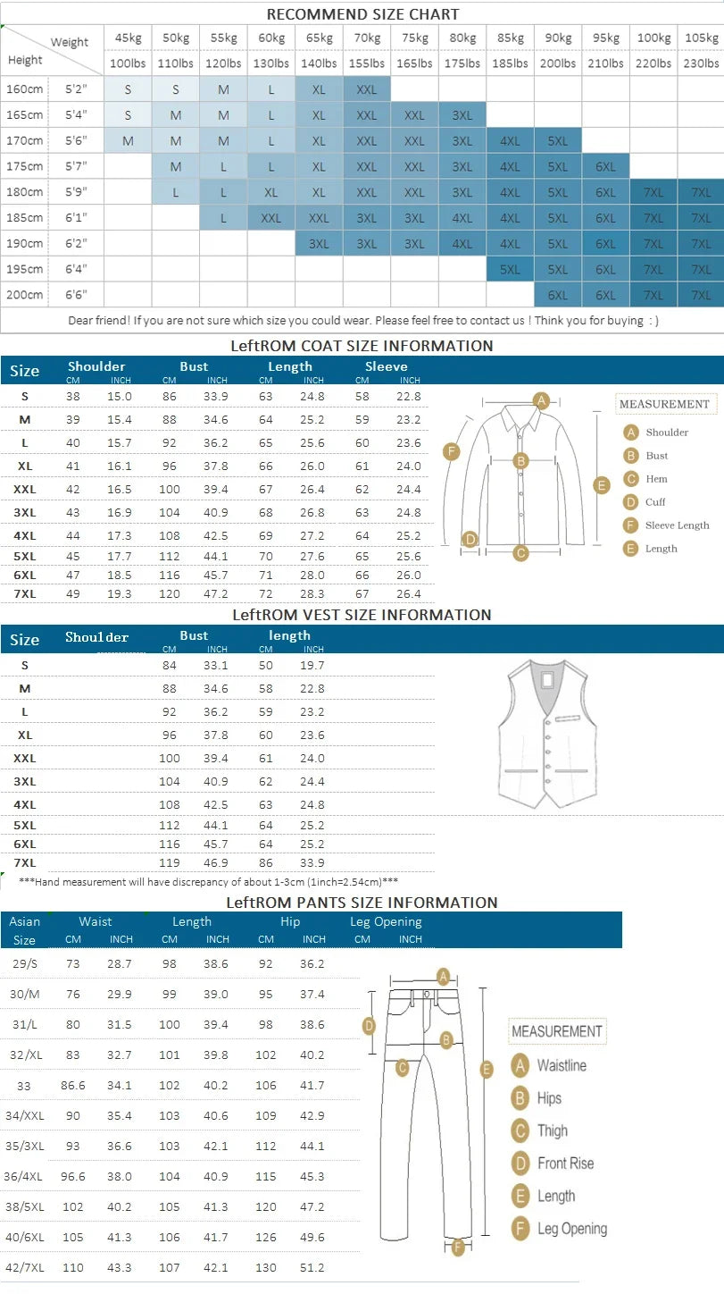 ( Blazers + Pants ) Boutique Fashion Solid Color Double-breasted Men's Casual Business Slim Suit 2-piece Set Groom Wedding Dress