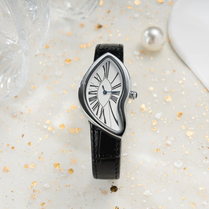 Medieval alien watches melt and twist y2k alien ladies and men Leather strap fashion advanced ins niche design quartz watch