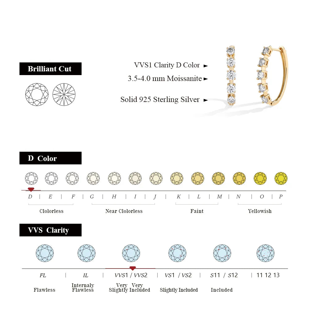 D VVS1 Moissanite Diamond Earrings S925 Sterling Silver 18K Gold Plated 4-Claws Eardrop For Women Wedding Party Jewelry