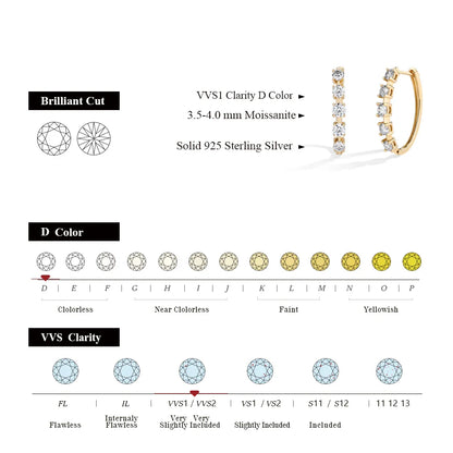 D VVS1 Moissanite Diamond Earrings S925 Sterling Silver 18K Gold Plated 4-Claws Eardrop For Women Wedding Party Jewelry