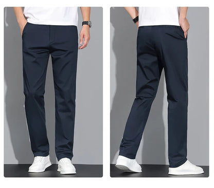 New Men's Business Cotton Thin Straight Pants Casual Elastic Slim Comfortable Male Brand Trousers Black Gray Khaki Royal Blue
