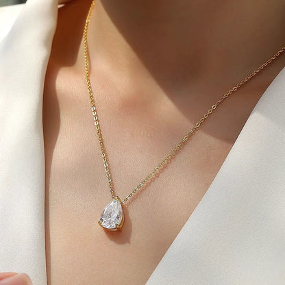 1/2/3/4CT Pear Cut D Color Moissanite Rings/Necklace For Women S925 Silver VVS1 Lab Diamond Waterdrop Pendant Jewely Gift