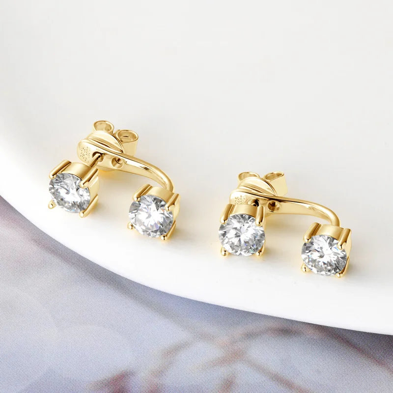 2 in 1 Round Bubble Full D Color Moissanite Stud Earrings for Women 925 Silver All Diamond Earring Pierced Ear Fine Jewelry