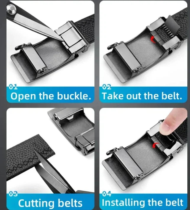 Automatic Buckle Belts for Men High Quality Brown/Black Genuine Leather Belts with Adjustable Ratchet Belt for Men