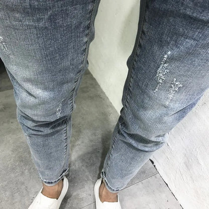 2024 Spring and Autumn New Fashion Trend Solid Color Elastic Small Legs Men's Casual Slim Comfortable High Quality Denim Pants