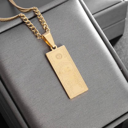 Stainless Steel 100 Dollar Bill Pendant Necklace for Men Women Fashion Lucky Wealth Jewelry Exquisite Gift