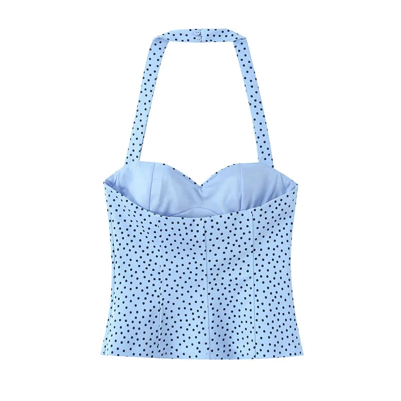 Women's Top 2026 Summer New Style Solid Color Polka Dot Decor Halter Neck Sexy Top Vacation Style Fashionable and Unique