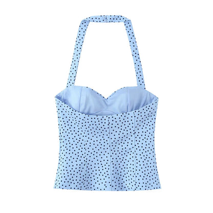 Women's Top 2026 Summer New Style Solid Color Polka Dot Decor Halter Neck Sexy Top Vacation Style Fashionable and Unique