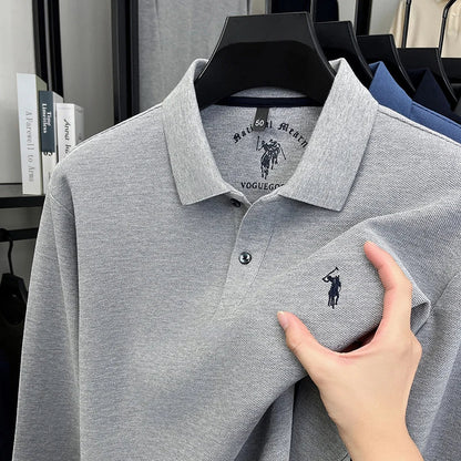 2025 New Cotton Long Sleeved T-shirt for Men, High End Embroidered Little Horse Logo Fashion Autumn/Winter Polo Top
