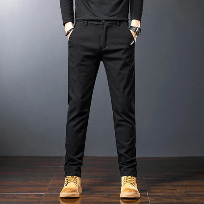 Men's Twill Slim Pants Business Straight Cotton Casual Trousers Brand Fashion Korean Elastic Coffee Black Gray Pant