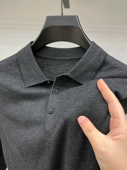 Men's Long Sleeve Fashion Casual Polo, Shirt Collar Pullover Sweater. Business Sweater T-shirt Golf Spring & Autumn Wool