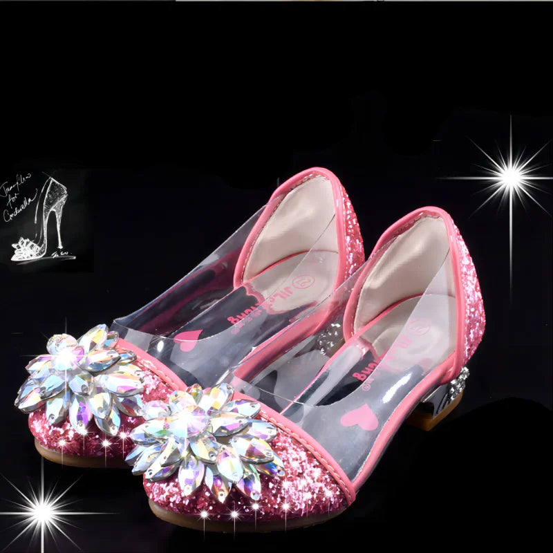 Fashion Cinderella Crystal Bright Diamond Shoes Girl Princess Single Shoes Girl Performance High Heels Shoes