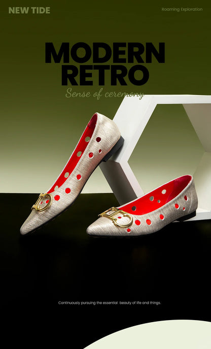 2025 Women's Flat Shoes New Punching Design Pointed Woman Shoes Simple Anti slip