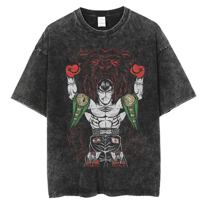 Anime Hajime No Ippo Washed Vintage T-shirt Kamogawa Boxing Gym Harajuku T-shirts Makunouchi Takamura KGB Loose Cotton T Shirt