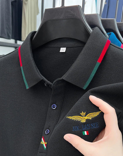 Spring and Autumn new 100% cotton long sleeved men's polo shirt brand high-end embroidered comfortable breathable casual T-shirt