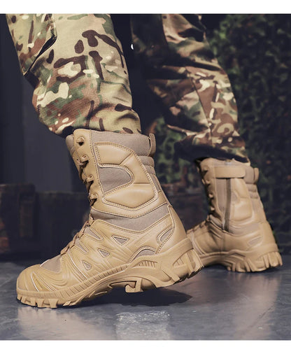 Men's trend high-top outdoor boots four seasons non-slip comfortable hiking boots professional protective tactics training boots