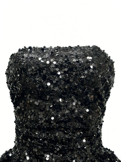 Sexy Shoulder Backless Sequin A-line Mini Dress for Women - Elegant Glitter Party Outfit for Graduation Cocktail Night Club
