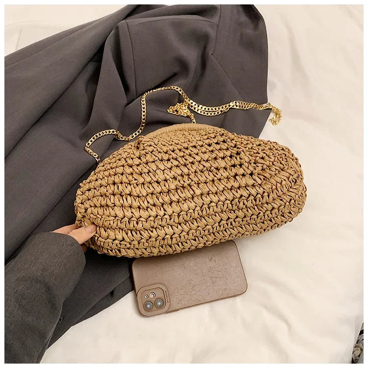 Summer New Straw Weaving Crossbody Bag Fashionable and Casual Shell Bag Women's Shoulder Bag with Excellent Texture
