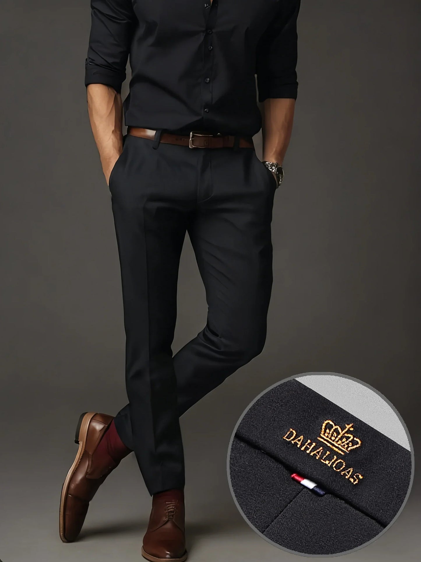 Men's Black Slim Fit Formal Pants Business Straight Leg Trousers Solid Color Office Work Dress Pants Single Piece