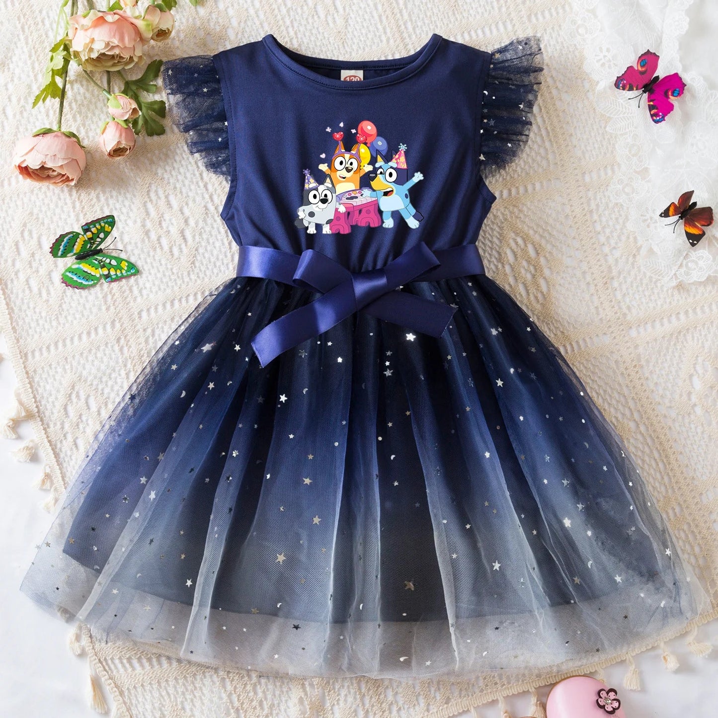 Girls Sequin Tutu Dress with Bow Flutter Sleeves Summer Princess Party Outfit for Toddler Kids 2-6 Years