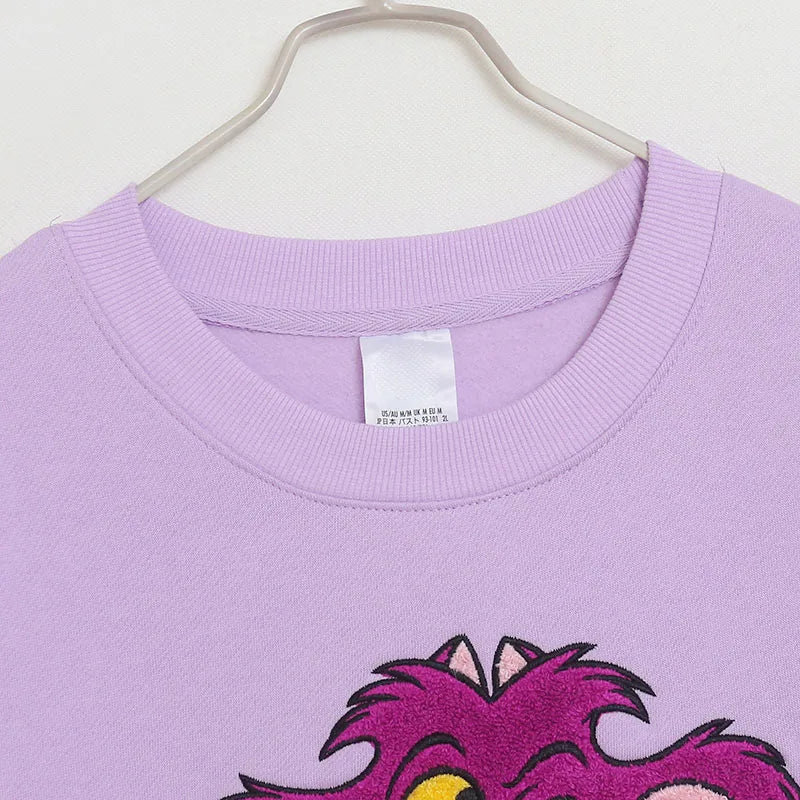 Embroidery Sweatshirt Women Casual Fleece Jumper Tigger Cheshire Cat Cartoon Loose Pullover Top O Neck