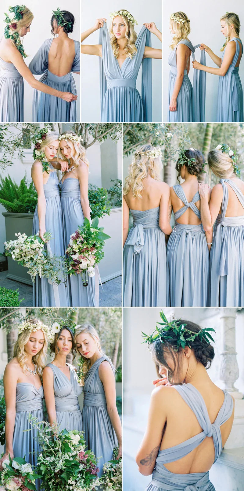 Vestidos de Madrinha Azul Acinzentado Vestido Infinito Multifuncional Costas Abertas Seda de Leite Casamento Noite Vestidos de Festa Vestidos de Festa