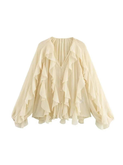 2025 Ruffle Blouses for Women Semi Sheer Shirts and Blouses Woman Summer Casual Blouses Woman Fashion Tops Womens Blouses