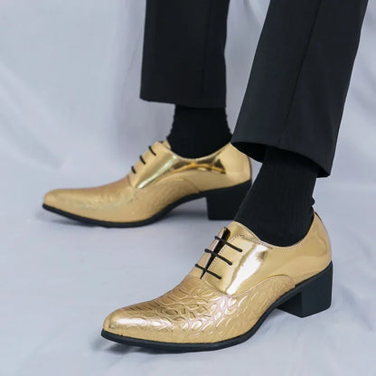Luxury Wedding Dress Men High Heel Shoes Design Blue Man Patent Leather Shoes Party Men Pointed Toe Formal Shoes Zapatos Oxfords