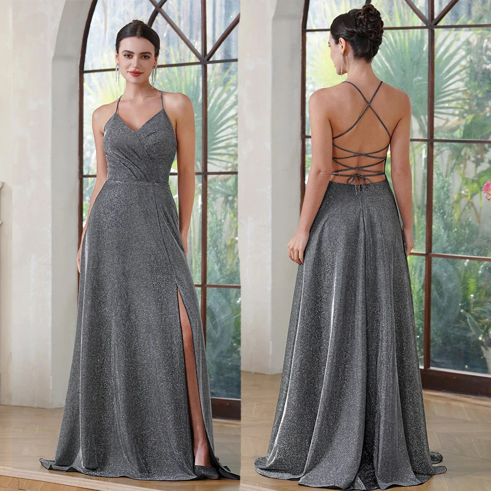 Navy Blue Bridesmaid Dress For Weddings Woman Guest Spaghetti Straps Slit Prom Party Gowns Long Maid Of Honor Dresses