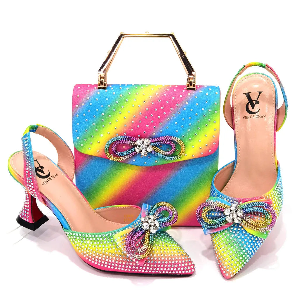 Rhinestone Bow Side Empty Party High Heels Pointed Toe Stiletto Heels Silver Women's Shoes And Bags