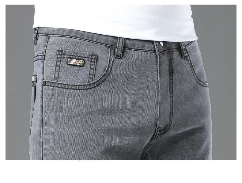 Summer Lyocell Ultra-thin Jeans Men Straight Stretch Breathable Denim Pants Fashion Business Casual Male Trousers Black Gray