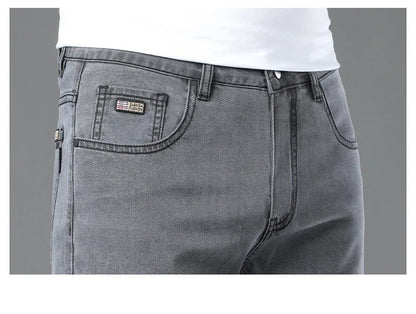 Summer Lyocell Ultra-thin Jeans Men Straight Stretch Breathable Denim Pants Fashion Business Casual Male Trousers Black Gray