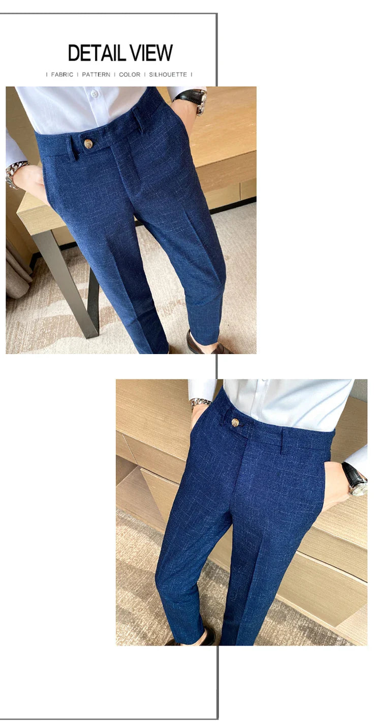 Premium Business Casual Fashionable Dark Plaid Men's Suit Pants Groom's Wedding Suit Party Trousers
