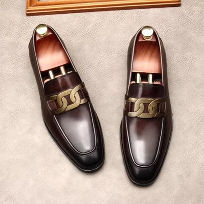 Metal Buckle Leather Shoes For Men Luxury Slip-on Genuine Leather Business Formal Shoes Groom Wedding Shoes