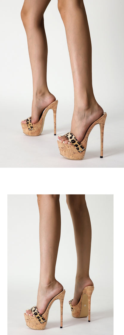 Leopard Platform Sandals High Heels 2025 Summer Slippers Mules Ladies Fashion Peep Toe Slip On Club Shoes Sliders