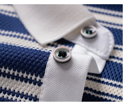 Classic striped men polo shirt summer cool breathable short sleeve fashion brand letter embroidery luxuriou casual lapel T-shirt