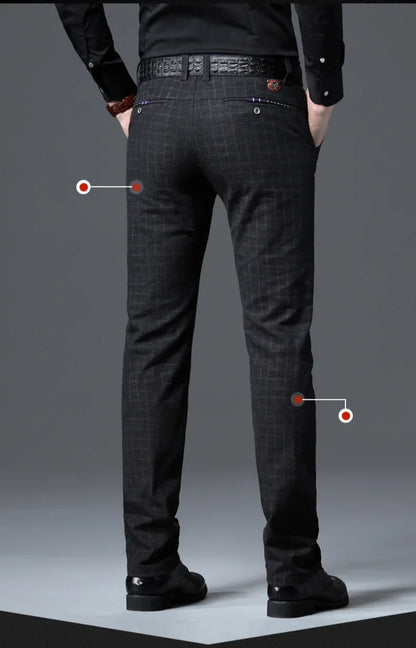 Men's Autumn New Classic Business Suit Pants Black Blue Fashionable Stretch Straight Slim Casual Trousers Brand Clothing Male