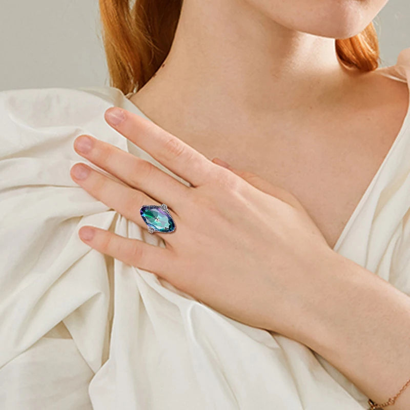 Marquise Stone Amethyst Ring 925 Antique Silver For Women Trend Luxury Party Jewelry Birthstone Gems Unique Handmade Gift